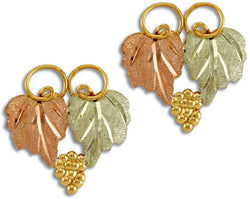 Grape Leaf Stud Earrings, 10k Yellow Gold, 12k Green and Rose Gold Black Hills Gold Motif