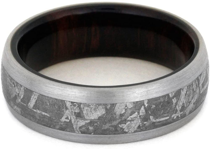Gibeon Meteorite, Brushed Titanium 7mm Comfort-Fit Ironwood Ring, Size 14.75