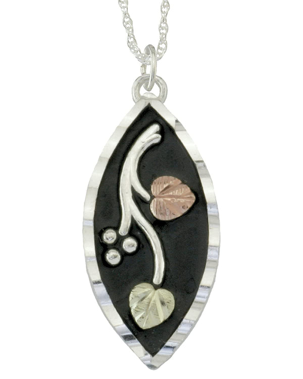 Black Diamond-Cut Drop Pendant Necklace, Sterling Silver, 12k Green Gold, 12k Rose Gold Black Hills Gold, 18''