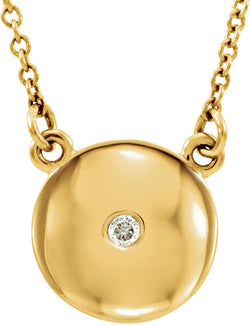 Diamond Solitaire Round Medallion 14k Yellow Gold Pendant Necklace, 16.5" (.02 Cttw)