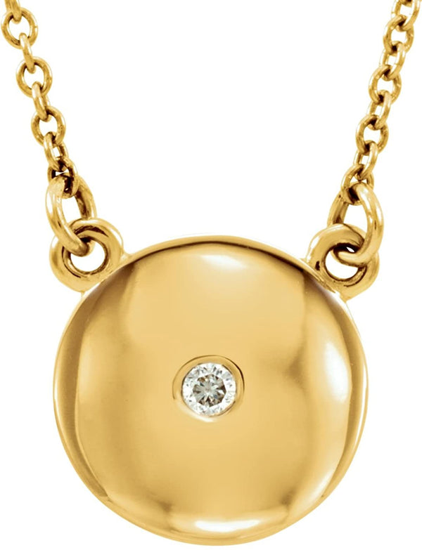 Diamond Solitaire Round Medallion 14k Yellow Gold Pendant Necklace, 16.5" (.02 Cttw)