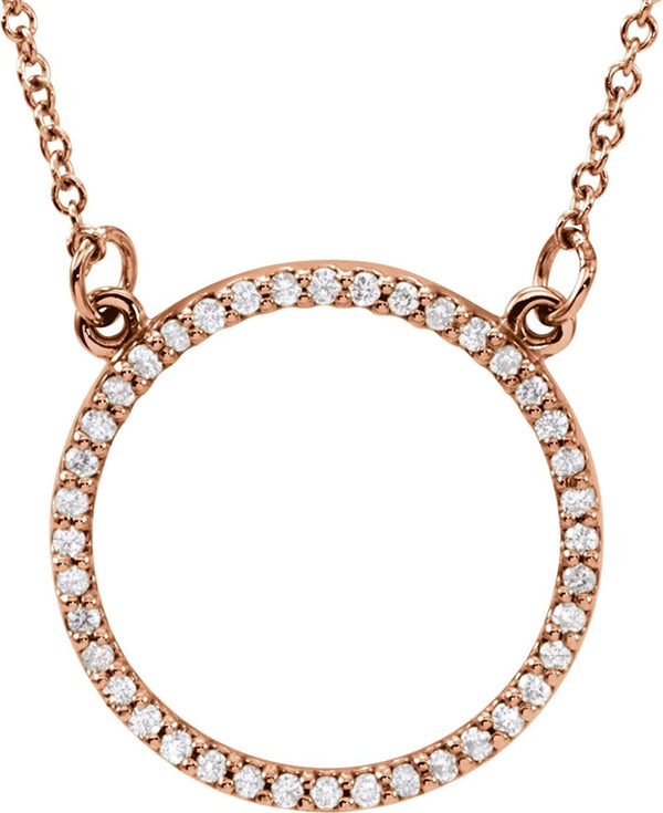 Petite Diamond Circle Pendant 14k Rose Gold Necklace, 16" (1/5 Cttw)