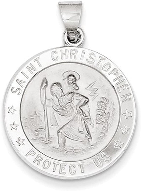 Rhodium-Plated 14k White Gold St. Christopher Medal Pendant (24X22 MM)