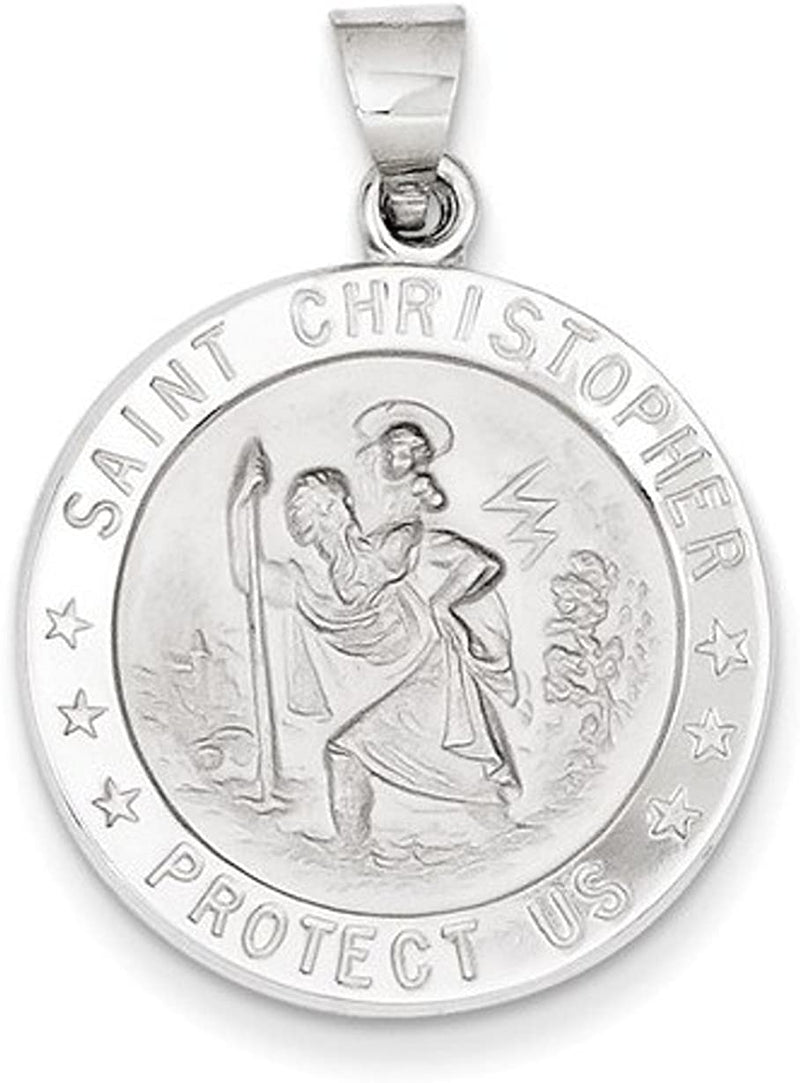 Rhodium-Plated 14k White Gold St. Christopher Medal Pendant (24X22 MM)