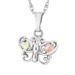 Diamond-Cut Butterfly Pendant Necklace, Sterling Silver, 12k Green and Rose Gold Black Hills Gold Motif, 18''