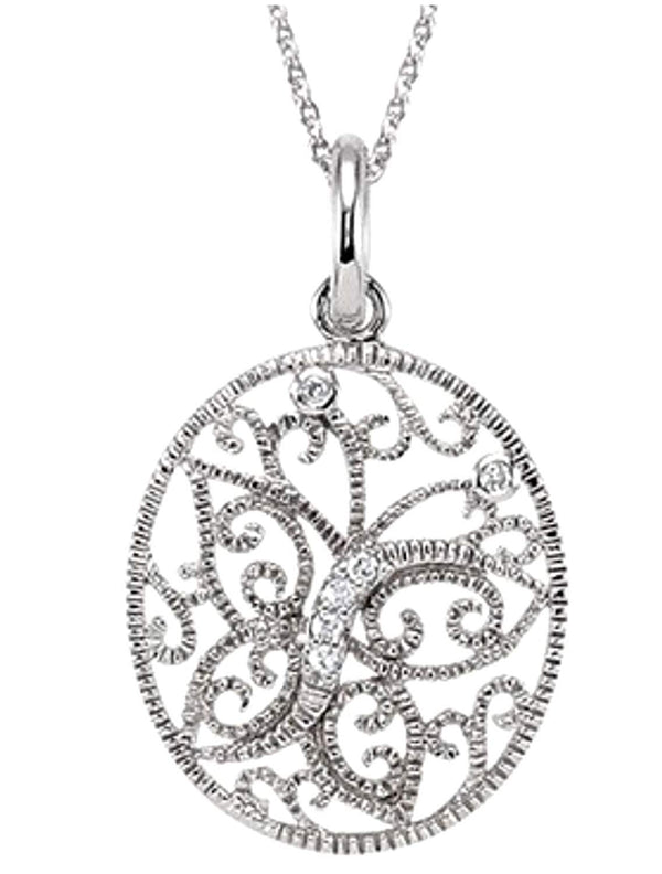 Butterfly Filigree 'Journey of Contentment, Dear Lord' Pendant Necklace, Rhodium Plate Sterling Silver, 18"