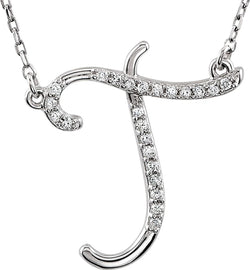Diamond Initial Letter 'T' Rhodium-Plated 14k White Gold Pendant Necklace, 17" (GH Color, I1 Clarity, 1/8 Cttw)