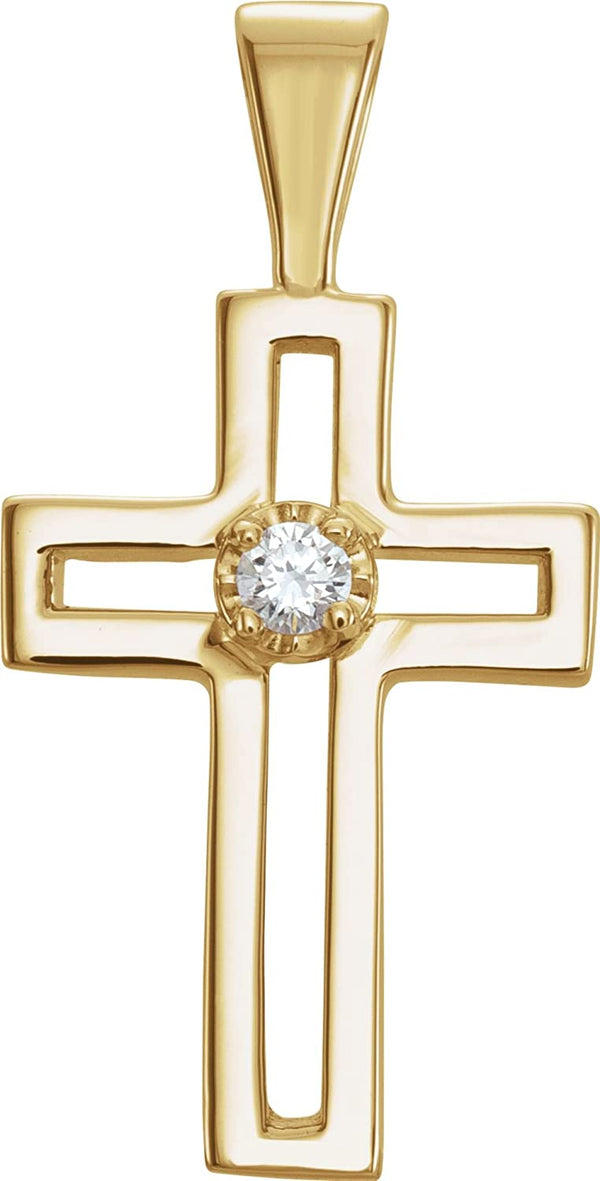 Diamond Coticed Cross 14k Yellow Gold Pendant