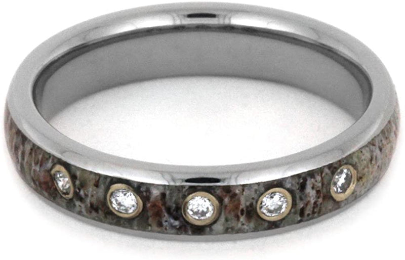 The Men's Jewelry Store (Unisex Jewelry) Five-Stone Diamond Deer Antler 4mm Comfort-Fit Titanium Wedding Ring