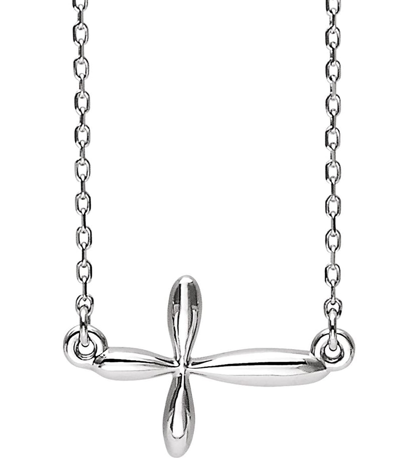 Platinum Sideways Cross Necklace, 18"