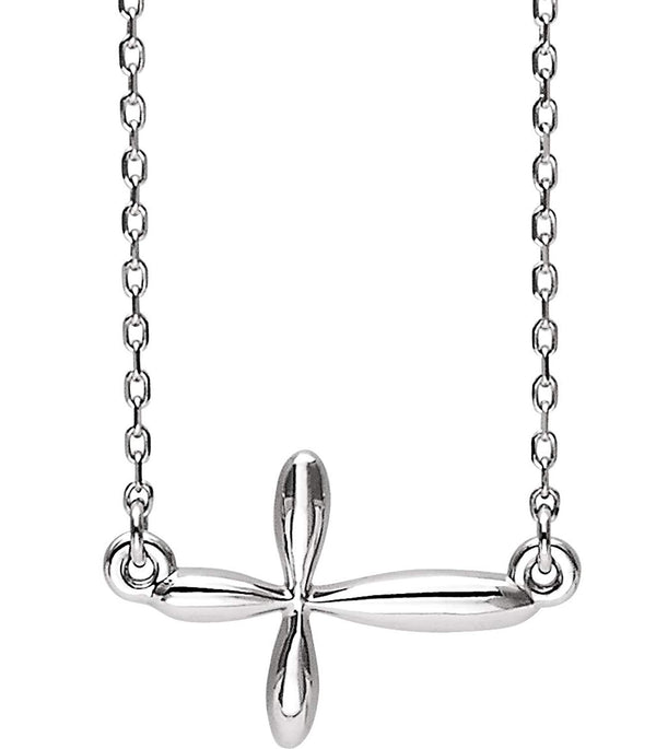 Sideways Cross Rhodium-Plated 14k White Gold Necklace, 18"