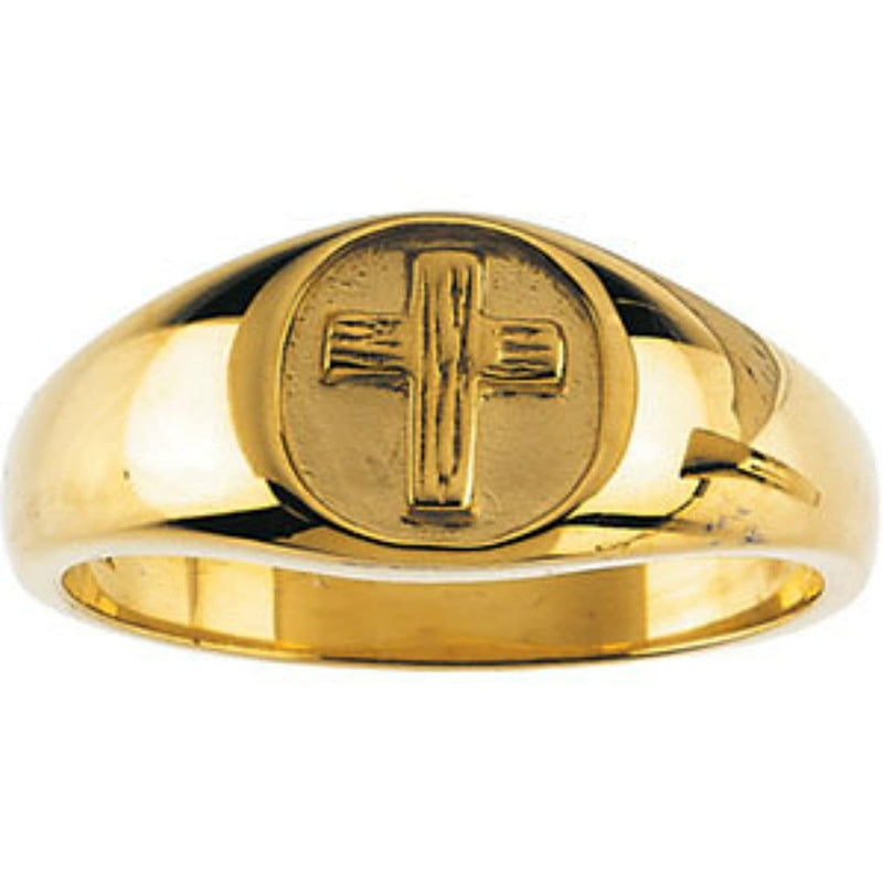 10k Yellow Gold Rugged Cross Signet Ring, Size 9