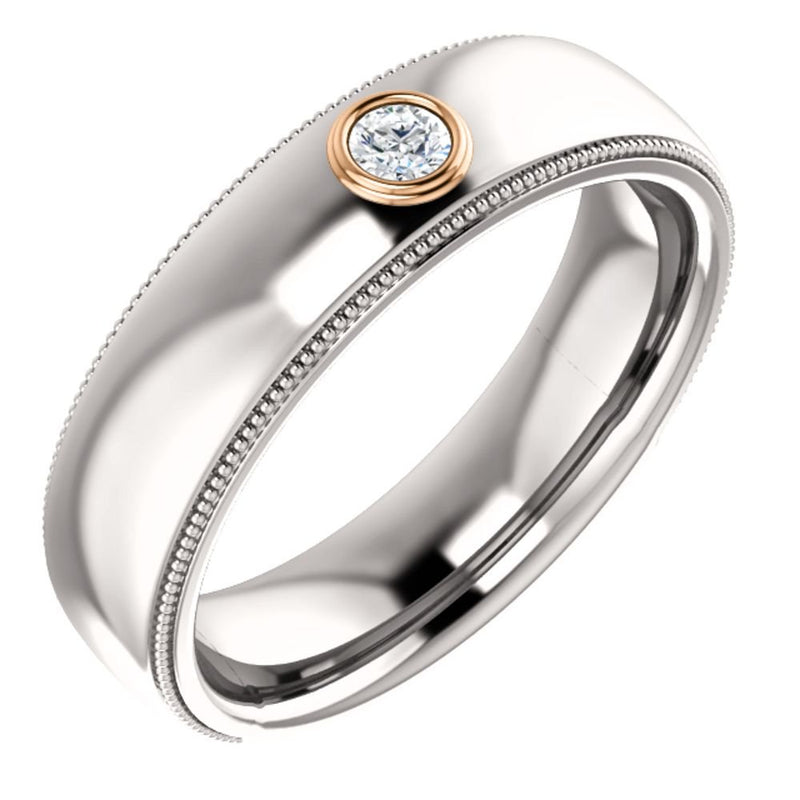 Men's Rhodium-Plated 14k White Gold Diamond and 14k Rose Gold 6mm Milgrain Band (.03 Ctw, Color G-H, SI2-SI3 Clarity) Size 11.25