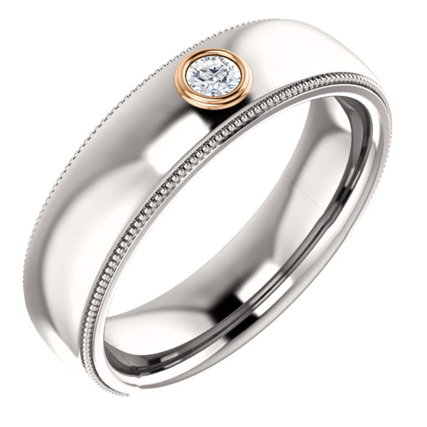 Men's Rhodium-Plated 14k White Gold Diamond and 14k Rose Gold 6mm Milgrain Band (.06 Ctw, Color G-H, SI2-SI3 Clarity) Size 10.5