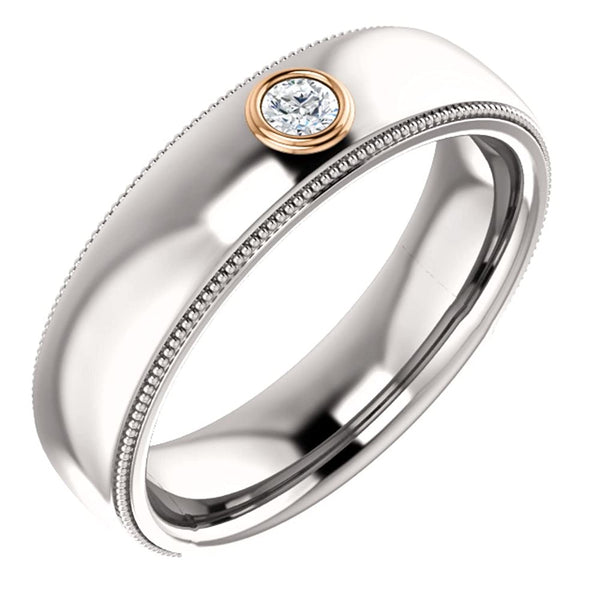 Men's Rhodium-Plated 14k White Gold Diamond and 14k Rose Gold 6mm Milgrain Band (.03 Ctw, Color G-H, SI2-SI3 Clarity) Size 10