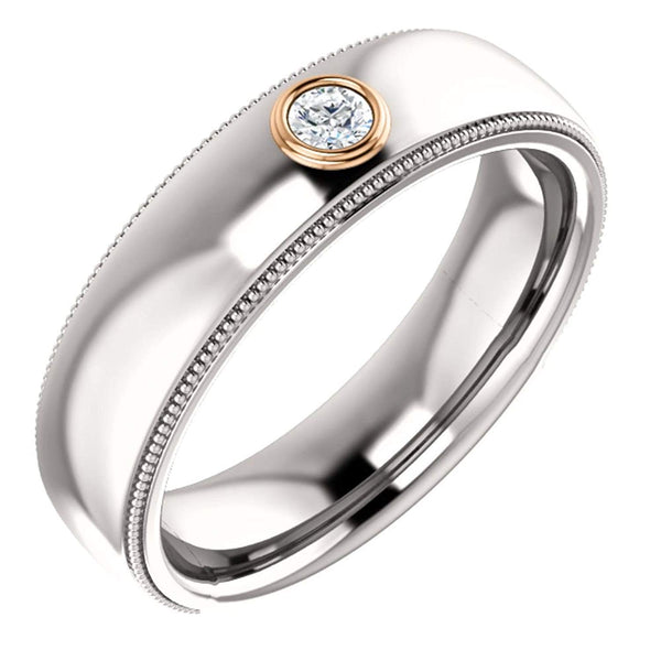 Men's Rhodium-Plated 14k White Gold Diamond and 14k Rose Gold 6.3mm Milgrain Band (.10 Ctw, Color G-H, SI2-SI3 Clarity) Size 10.75