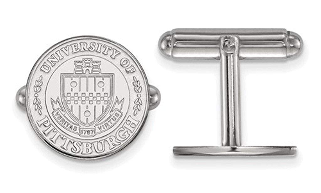 Rhodium-Plated Sterling Silver University Of Pittsburgh Crest Cuff Links, 15MM