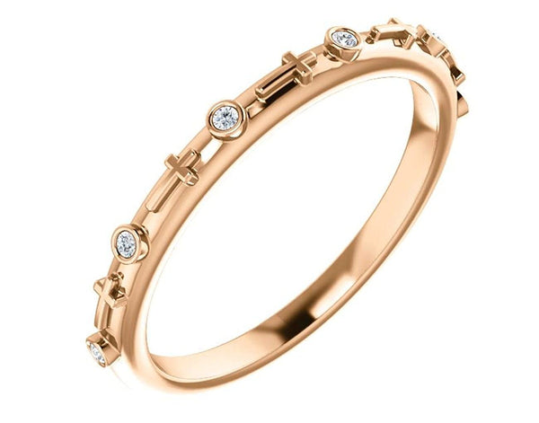 Petite Diamond Cross Ring, 14k Rose Gold (.03 CTW, Color G-H, Clarity I1)