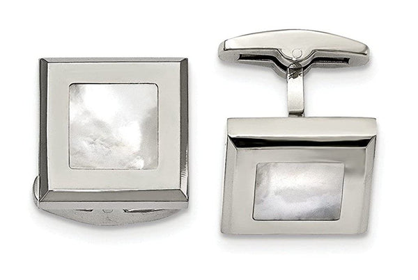 Stainless Steel Square Mother Of Pearl Cuff Links
