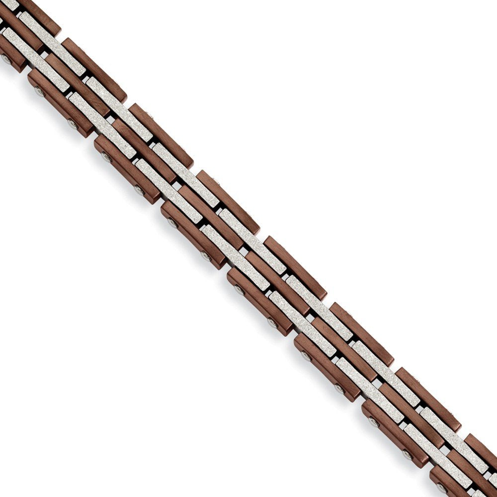 Men's Brushed Stainless Steel 10mm Brown IP-Plated and Laser Cut Bracelet, 8.25"