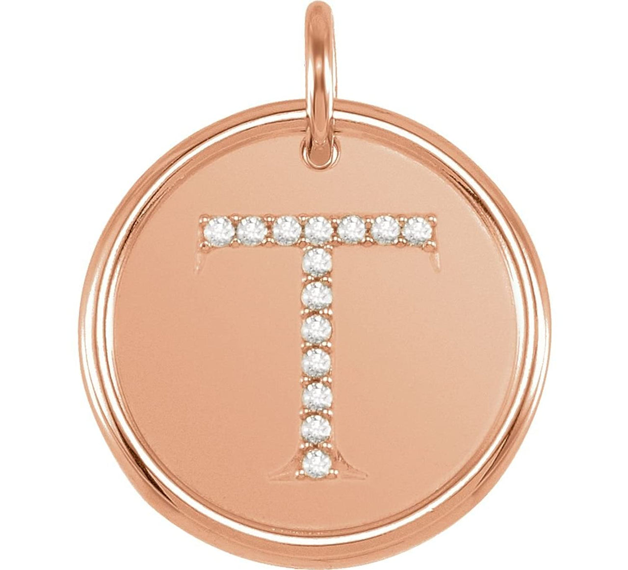 Diamond Initial "T" Pendant, 14k Rose Gold (.07 Ctw, Color G-H, Clarity I1)