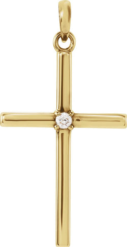 Diamond Inset Cross 14k Yellow Gold Pendant (.02 Ct, G-H Color, I1 Clarity)