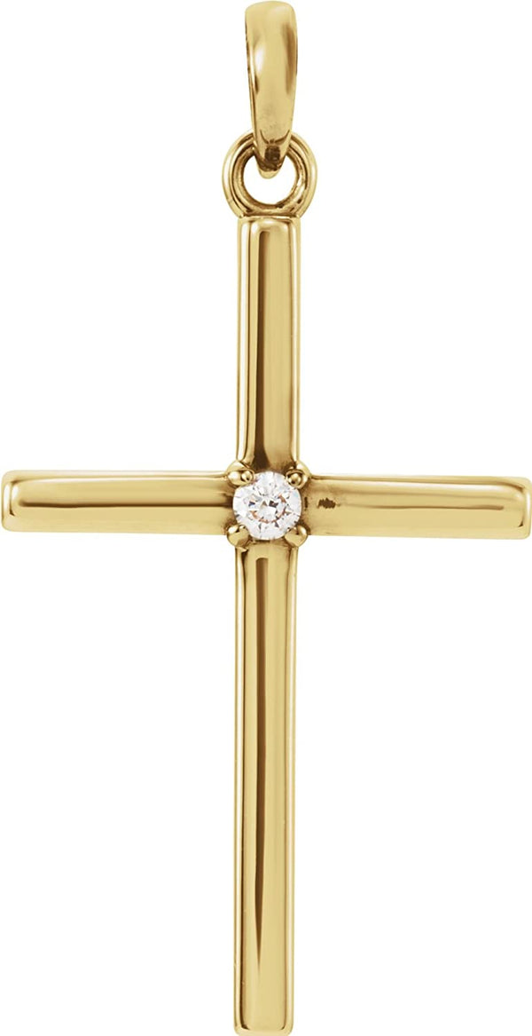 Diamond Inset Cross 14k Yellow Gold Pendant (.02 Ct, G-H Color, I1 Clarity)