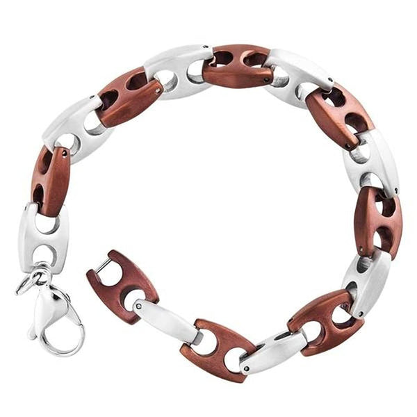 Men's Two-Tone Chocolate-Plated Mariner Link Bracelet, Stainless Steel, 8.5"