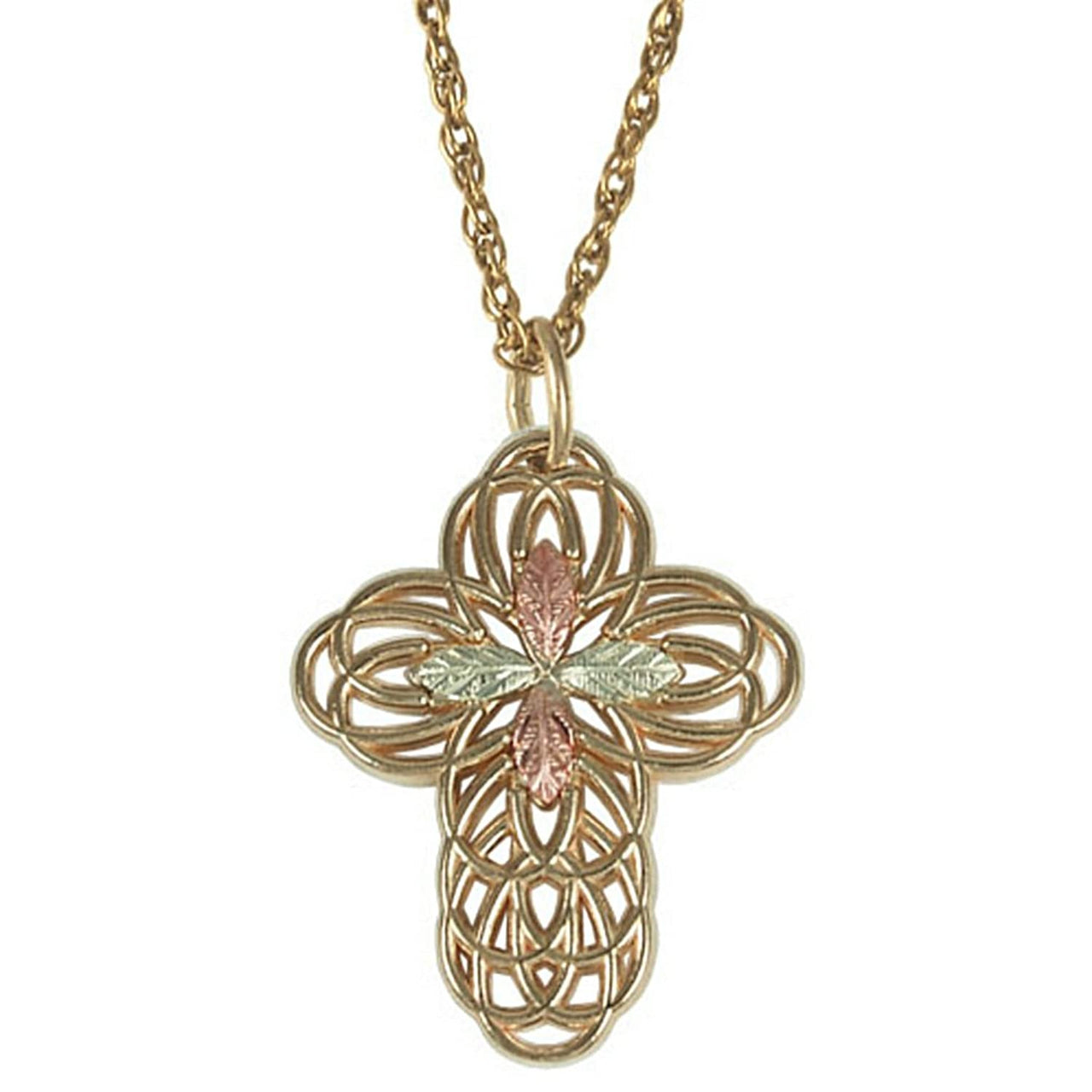 Filigree Cross Necklace in 10k Yellow Gold, 12k Rose Gold and 12k Greeen Gold, 18"