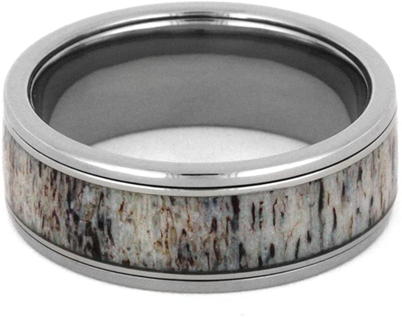 Deer Antler Spinner Ring, 8mm Comfort-Fit Titanium Ring, Size 14.5