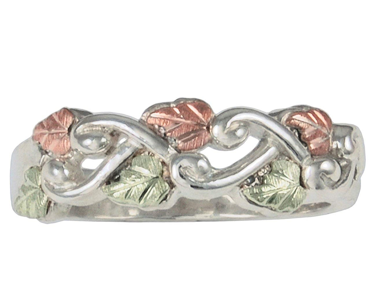 Grape Leaf and Vine Design Band, Sterling Silver, 12k Rose and Green Gold Black Hills Gold Motif