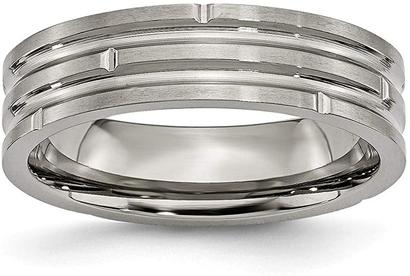 Satin-Brushed, Grey Titanium Grooved 6mm Band, Size 12.5