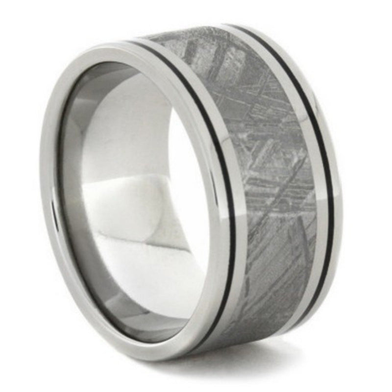 Gibeon Meteorite, Black Enamel Pinstripes 11mm Comfort-Fit Titanium Wedding Band