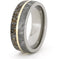 Gibeon Meteorite, Dinosaur Bone, 14k Yellow Gold 8mm Comfort Fit Titanium Band, Size 11.5