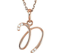 5-Stone Diamond Letter 'N' Initial 14k Rose Gold Pendant Necklace, 18" (.03 Cttw, GH, I1)
