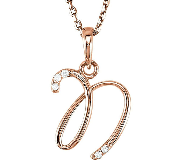 5-Stone Diamond Letter 'N' Initial 14k Rose Gold Pendant Necklace, 18" (.03 Cttw, GH, I1)