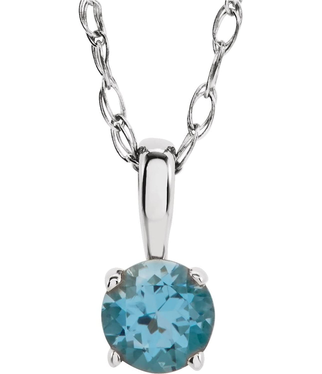 Children's Swiss Blue Topaz Birthstone 14k White Gold Pendant Necklace, 14"