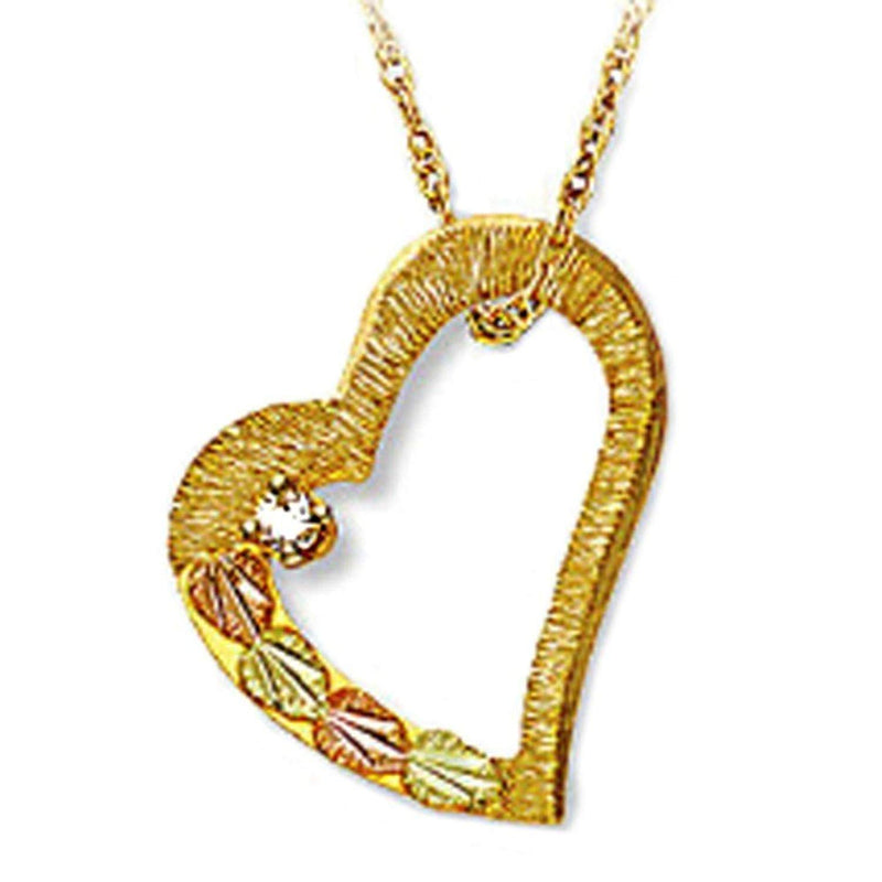 Diamond with Heart Pendant Necklace, 10k Yellow Gold, 12k Green and Rose Gold Black Hills Gold Motif, 18" (.02 Ct)