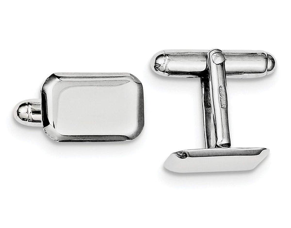 Rhodium-Plated Sterling Silver Rectangle Cuff Links, 16X11MM