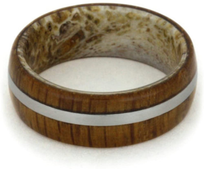 Lyptus Wood, Matte Titanium 6.5mm Comfort-Fit Deer Antler Band, Size 16