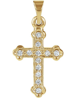 Diamond Botonee Cross 14k Yellow Gold Pendant