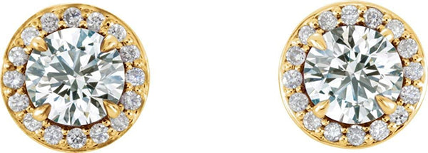 White Sapphire and Diamond Halo-Style Earrings, 14k Yellow Gold (5MM) (.16 Ctw, G-H Color, I1 Clarity)