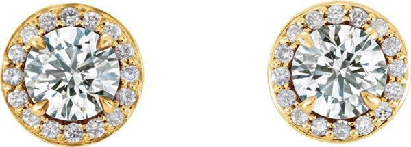 White Sapphire and Diamond Halo-Style Earrings, 14k Yellow Gold (4.5MM) (.16 Ctw, G-H Color, I1 Clarity)