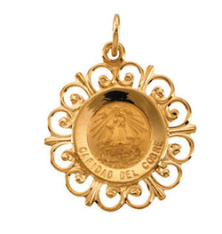 14k Yellow Gold Caridad Del Cobre Medal (18.5 MM)