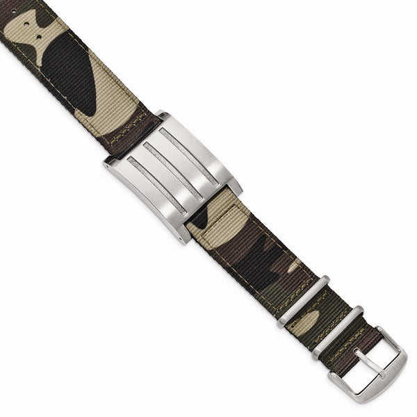 Men's Brushed and Polished Stainless Steel Camo Fabric Adjustable ID Bracelet