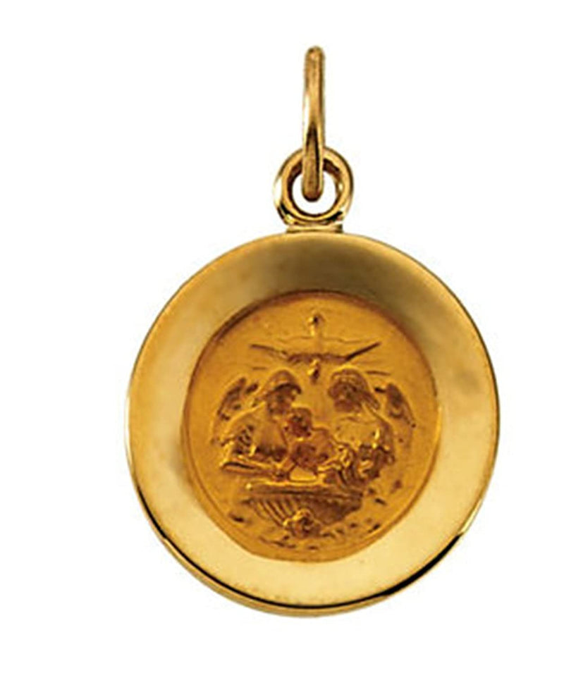 Rhodium Plated 14k Yellow Gold Round Baptismal Medal (18 MM)