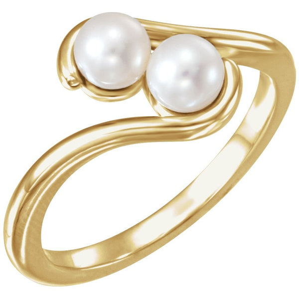 White Freshwater Cultured Pearl Two-Stone Ring, 14k Yellow Gold (04.50-05.00 mm)