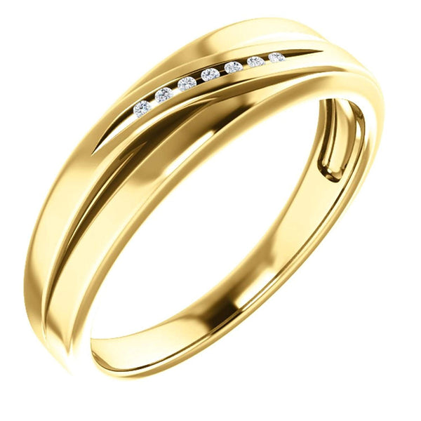 Men's 7-Stone Diamond Wedding Band, 14k Yellow Gold (.08 Ctw, Color G-H, SI2-SI3 Clarity) Size 11