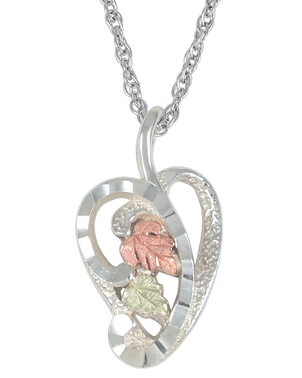 Open-Cut Heart Pendant Necklace, Sterling Silver, 12k Green and Rose Gold Black Hills Gold Motif, 18"