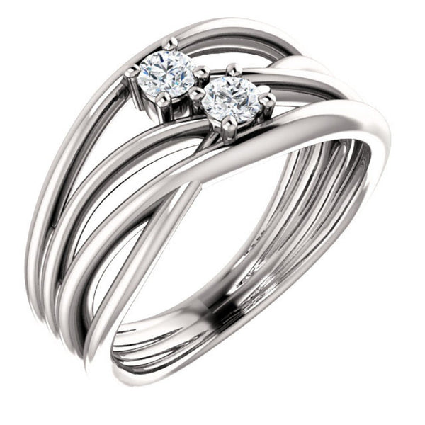 Diamond Two-Stone Bypass Ring, Rhodium-Plated 14k White Gold, Size 7 (.2 Ctw, G-H Color, I1 Clarity)